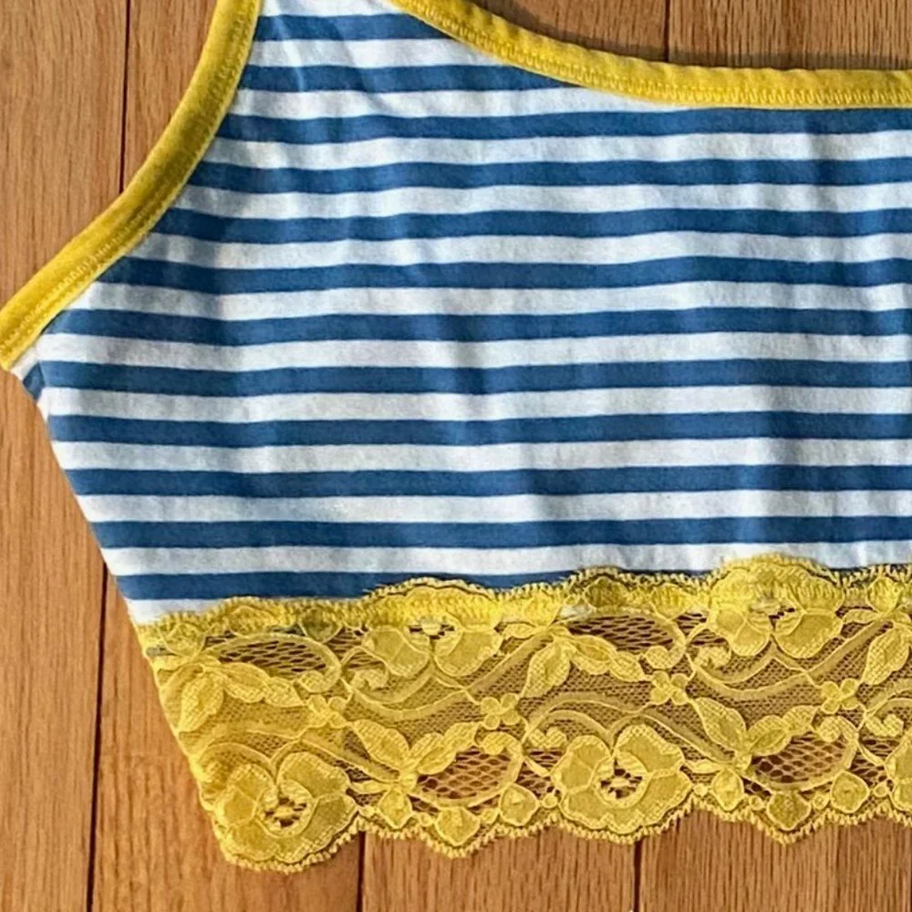 PACT Organic Cotton Soft Bralette Bright Blue with Yellow Stripes Size Med - Picture 2 of 7
